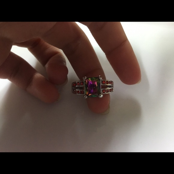 925 filled Rainbow Topaz Radiant Cut Ring - Picture 3 of 6